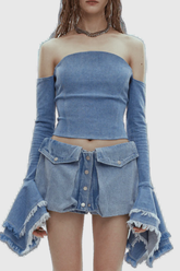 Ava Denim Off Shoulder Bodycon Top